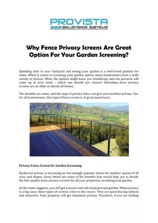 Why Fence Privacy Screens Are Great Option For Your Garden Screening?