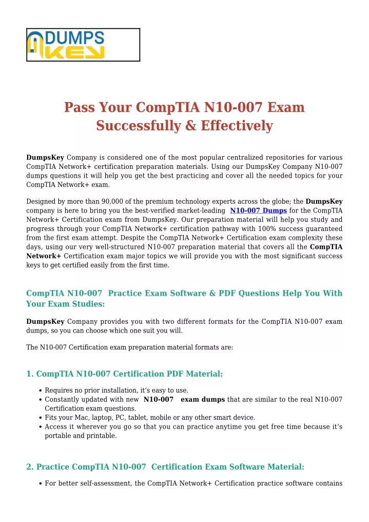 pass your comptia n10 007 exam successfully