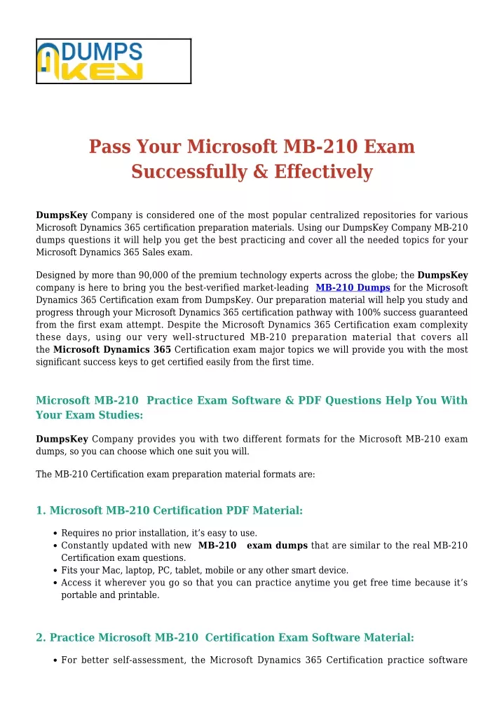 pass your microsoft mb 210 exam successfully