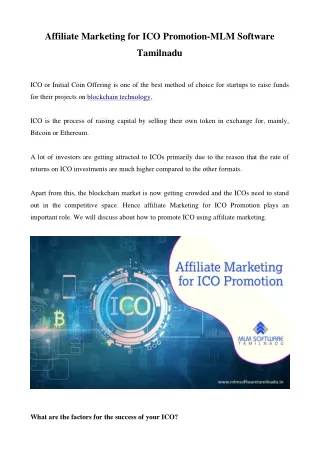 Affiliate Marketing for ICO Promotion-MLM Software Tamilnadu