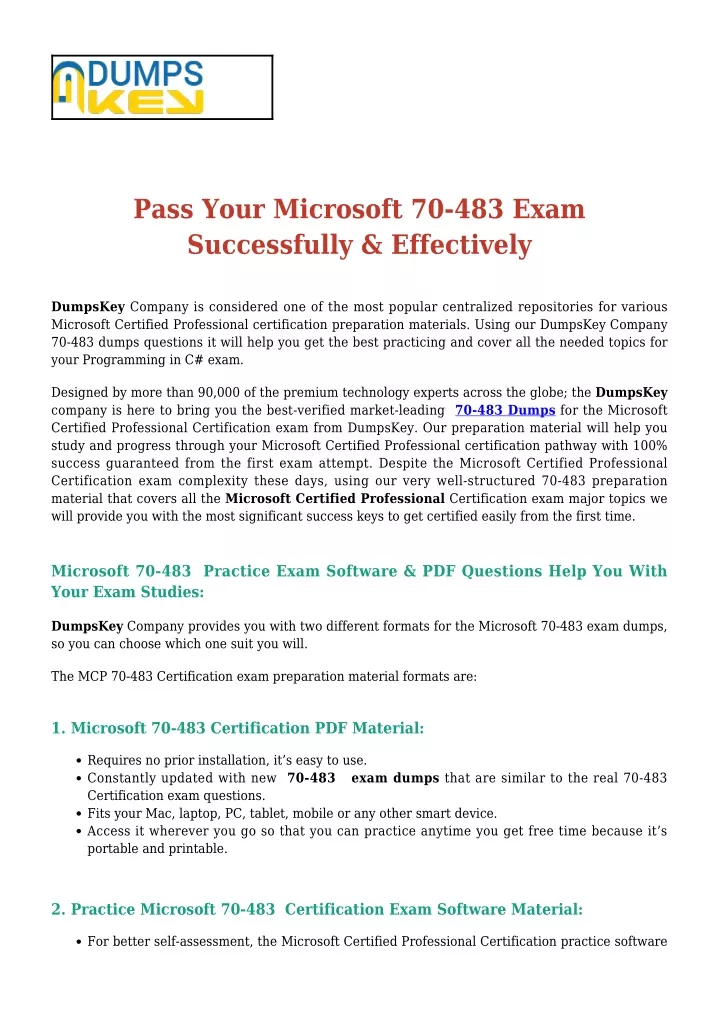 pass your microsoft 70 483 exam successfully