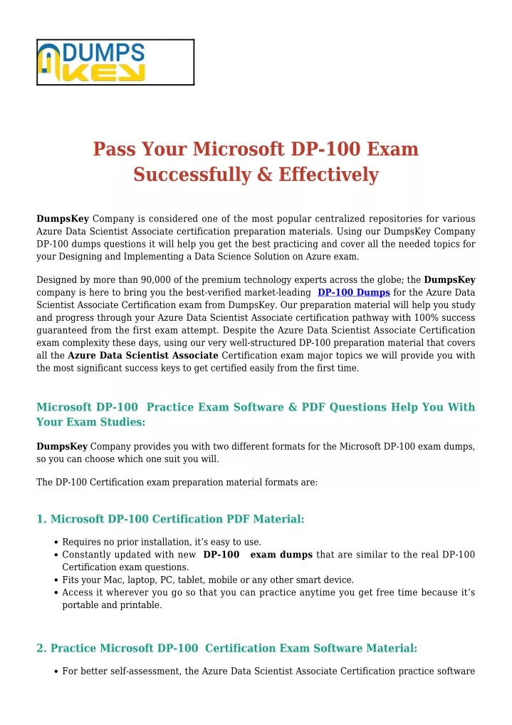 pass your microsoft dp 100 exam successfully