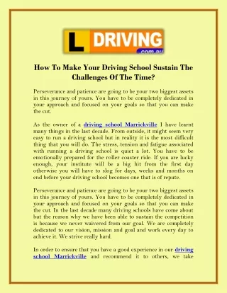 How To Make Your Driving School Sustain The Challenges Of The Time?