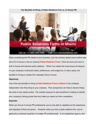 The Benefits of Hiring a Public Relations Firm vs. In-House PR