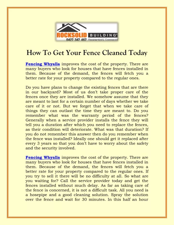 how to get your fence cleaned today