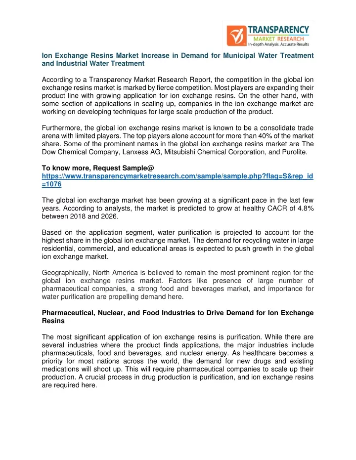 ion exchange resins market increase in demand