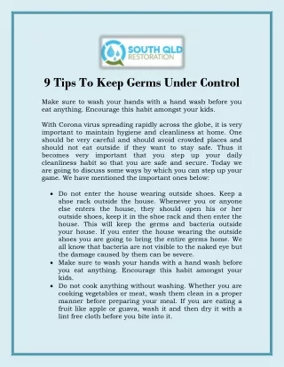 9 Tips To Keep Germs Under Control