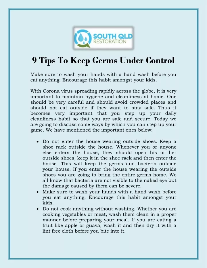 9 tips to keep germs under control