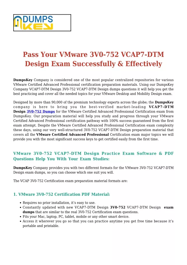 pass your vmware 3v0 752 vcap7 dtm design exam
