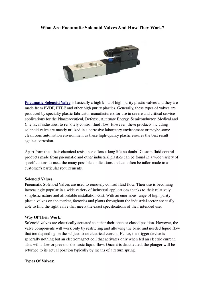 what are pneumatic solenoid valves and how they