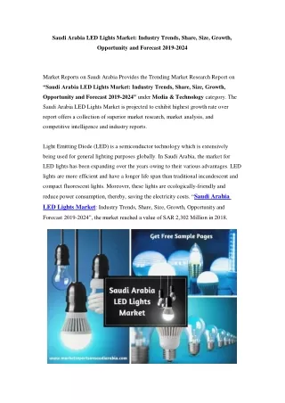 Saudi Arabia LED Lights Market: Industry Trends, Opportunity and Forecast Till 2024