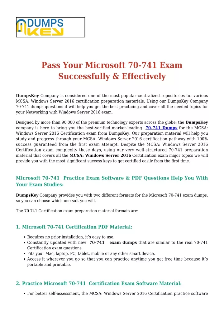 pass your microsoft 70 741 exam successfully