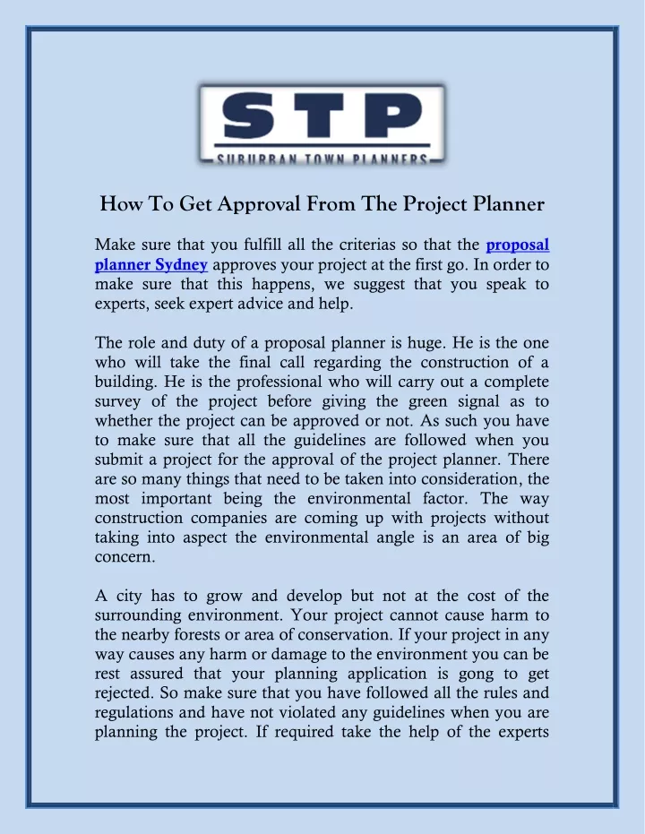 how to get approval from the project planner