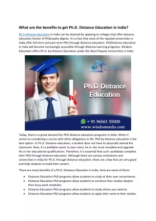 What are the benefits to get Ph.D. Distance Education in India?