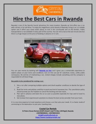 Hire the best cars in rwanda