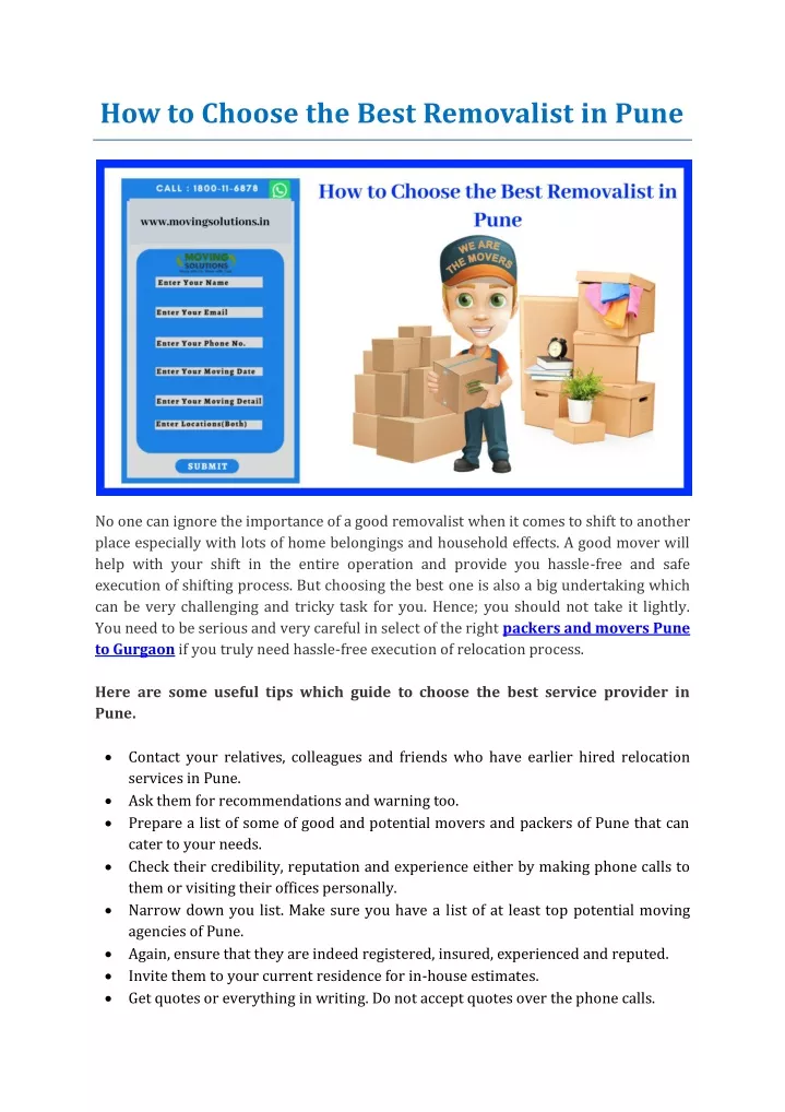 how to choose the best removalist in pune