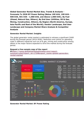 Global Generator Rental Market Size, Trends & Analysis - Forecasts To 2026