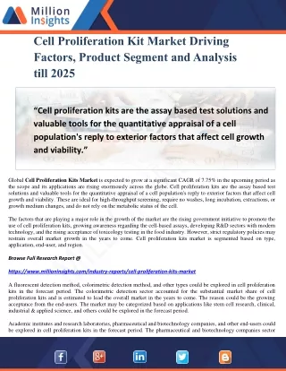 Cell Proliferation Kit Market Driving Factors, Product Segment and Analysis till 2025