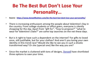 Be The Best But Don't Lose Your Personality