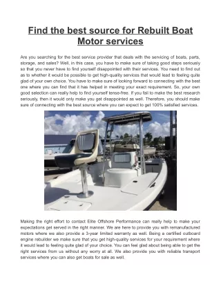 Find the best source for Rebuilt Boat Motor services