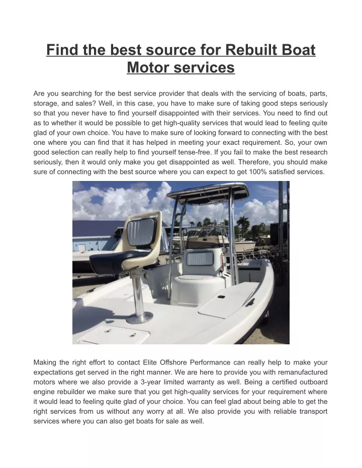 find the best source for rebuilt boat motor