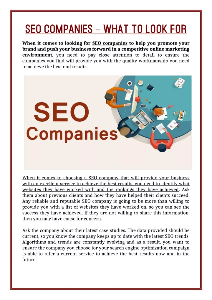 seo companies what to look for