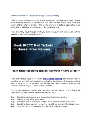 We serve you best indian railways ticket booking
