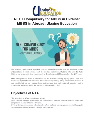 NEET Compulsory for MBBS in Ukraine - MBBS in Abroad - Ukraine Education