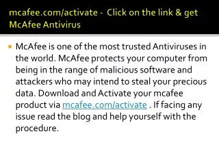 mcafee.com/activate -  Click on the link & get  McAfee Antivirus