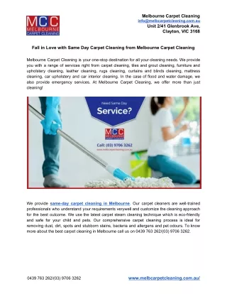 Fall in Love with Same Day Carpet Cleaning from Melbourne Carpet Cleaning