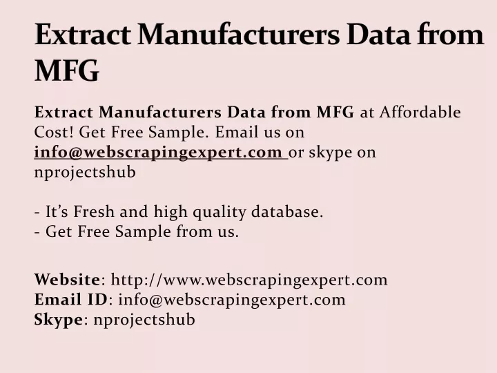 extract manufacturers data from mfg