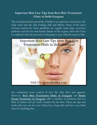Important Skin Care Tips from Best Skin Treatments Clinic in Delhi Gurgaon