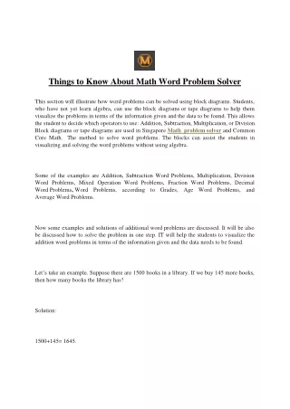 Things to Know About Math Word Problem Solver