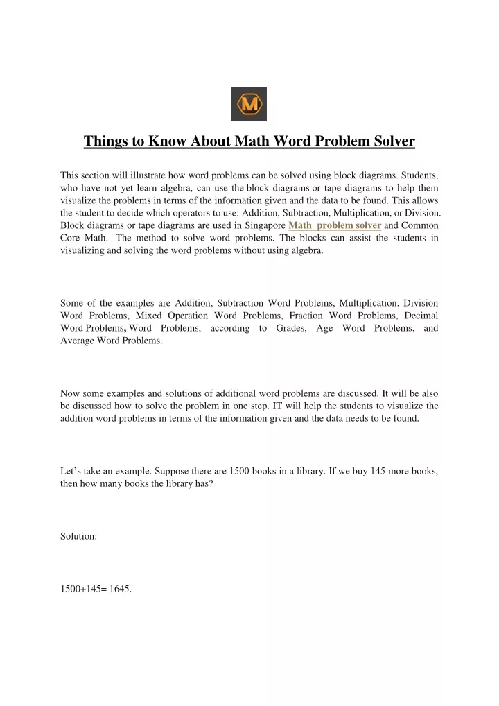 things to know about math word problem solver