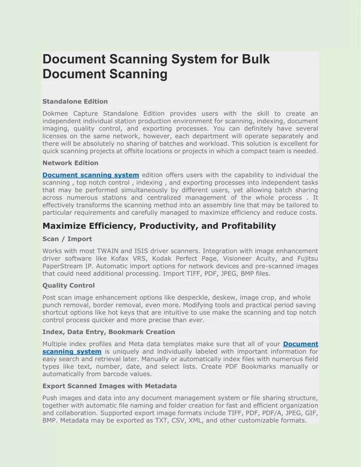 document scanning system for bulk document