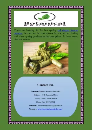 Green Vein Kratom | Botanical Remedies LLC