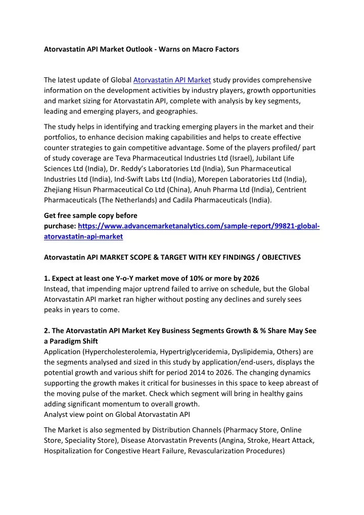 atorvastatin api market outlook warns on macro