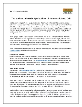 The Various Industrial Applications of Sensomatic Load Cell