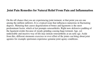 Joint Pain Remedies for Natural Relief From Pain and Inflammation