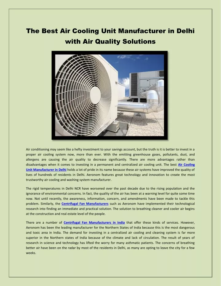 the best air cooling unit manufacturer in delhi