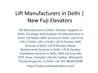 Lift Manufacturers in Delhi | New Fuji Elevators
