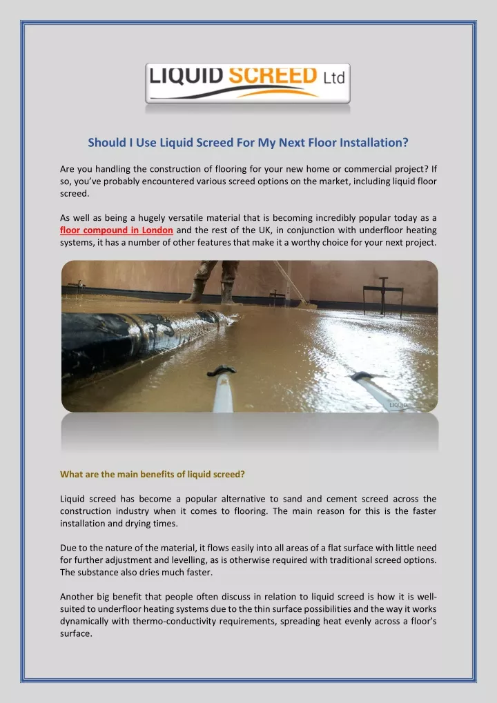 should i use liquid screed for my next floor
