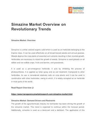 Simazine Market Overview On Revolutionary Trends