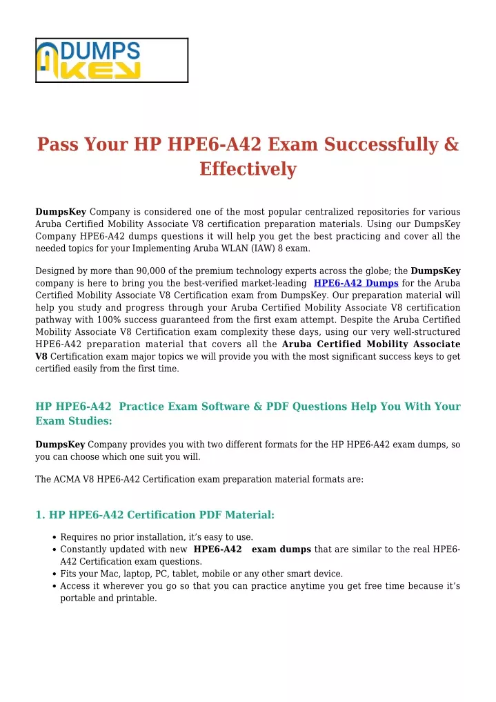 pass your hp hpe6 a42 exam successfully