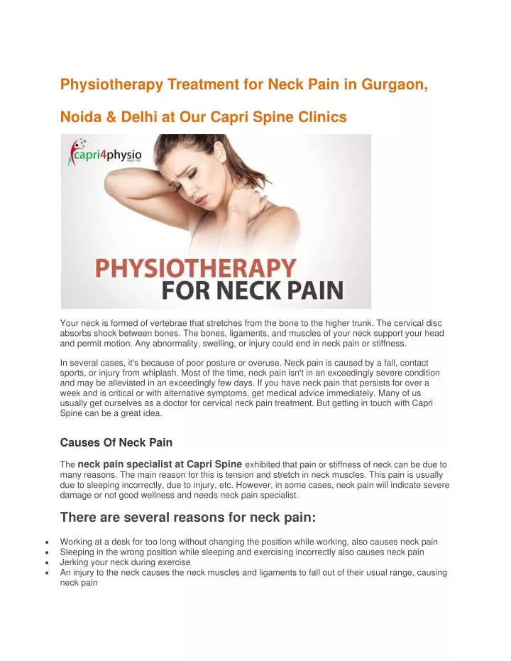 physiotherapy treatment for neck pain in gurgaon