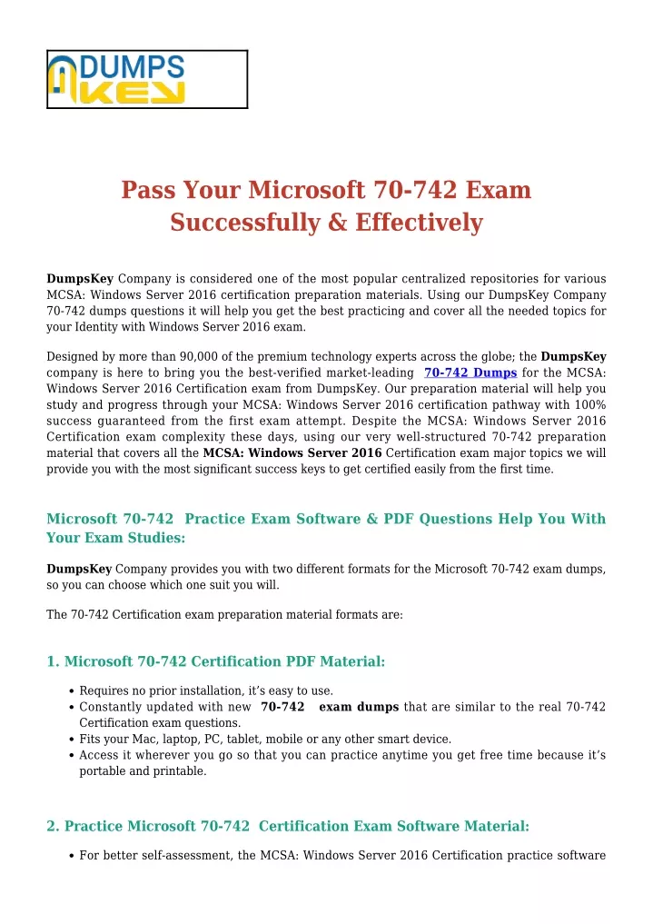 pass your microsoft 70 742 exam successfully