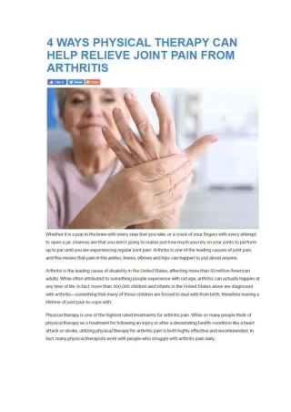 4 WAYS PHYSICAL THERAPY CAN HELP RELIEVE JOINT PAIN FROM ARTHRITIS