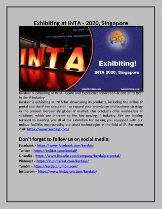 Exhibiting at INTA - 2020, Singapore