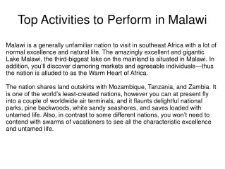 Top Activities to Perform in Malawi