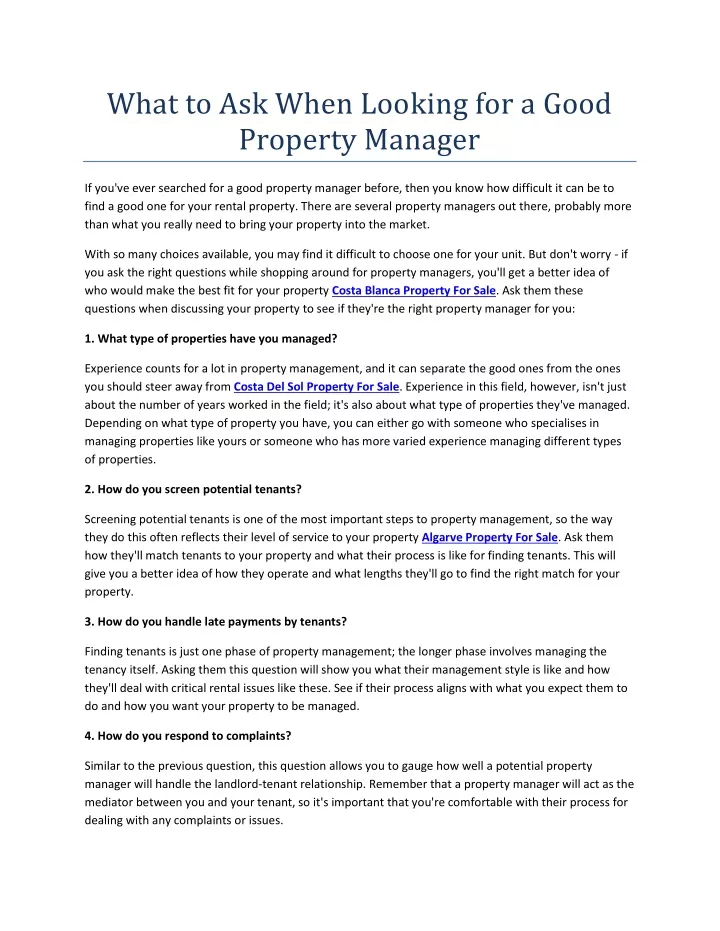 what to ask when looking for a good property